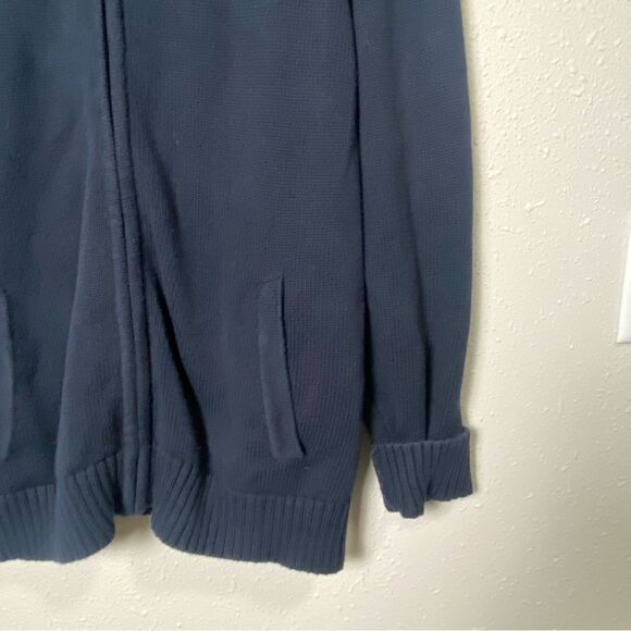 Vintage L.L Bean 100% Cotton Zip Front Navy Blue Knit Cardigan Sweater Men's Lrg - Picture 6 of 14